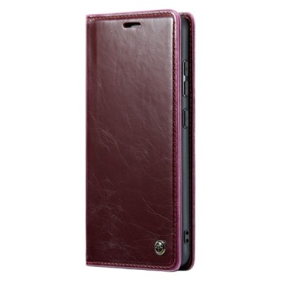 Samsung Galaxy S23 FE (Fan Edition) „CaseMe“ Leather solidus atverčiamas bordo odinis dėklas - knygutė | Priedai.lt