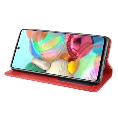 Samsung Galaxy Note10 Lite (N770F) Vintage raudonas odinis atverčiamas dėklas - knygutė su magnetu | Priedai.lt
