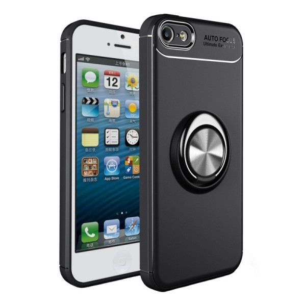 „FOCUS“ Kickstand kieto silikono (TPU) dėklas - juodas (iPhone 5 / 5S / SE 2016)