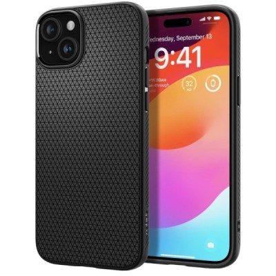 „Spigen“ Liquid Air Apple iPhone 15 juodas kieto silikono dėklas | Priedai.lt