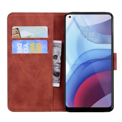 Motorola Moto G Power (2021) atverčiamas rudas odinis dėklas - piniginė | Priedai.lt