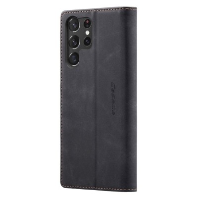 Samsung Galaxy S24 Ultra (SM-S928) CaseMe Retro solidus atverčiamas juodas odinis dėklas - knygutė | Priedai.lt