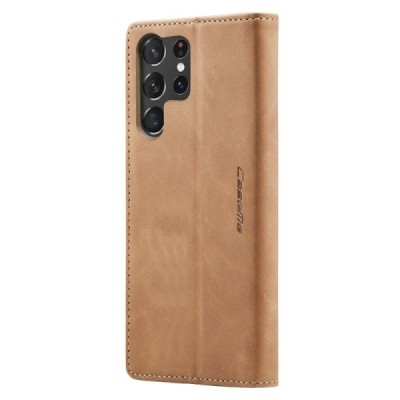 Samsung Galaxy S24 Ultra (SM-S928) CaseMe Retro solidus atverčiamas šviesiai rudas odinis dėklas - knygutė | Priedai.lt