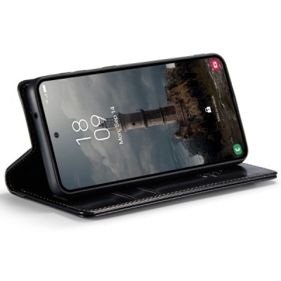 Samsung Galaxy A55 5G (SM-A556) CaseMe Leather Solid Flip Case Book - Black | Priedai.lt