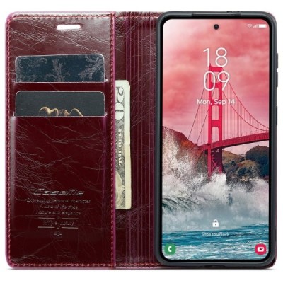 Samsung Galaxy A55 5G (SM-A556) CaseMe Leather Solid Flip Case Book - Burgundy | Priedai.lt