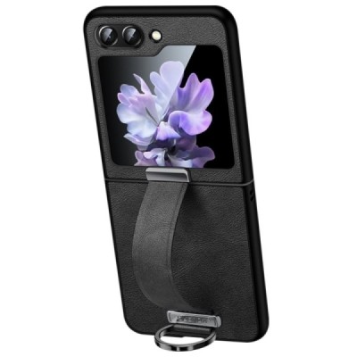 „Sulada“ Leather Kickstand Samsung Galaxy Flip7 FE / Flip6 black leather case - back | Priedai.lt