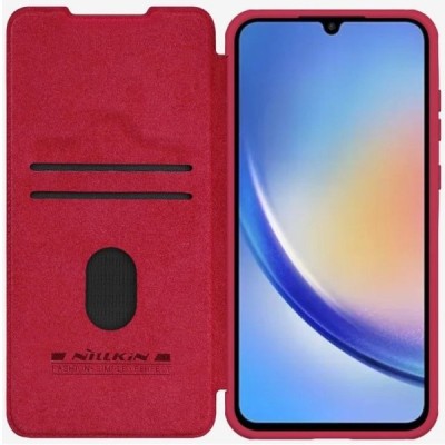 „Nillkin“ Qin Pro series luxury red leather flip case for Samsung Galaxy A55 5G (SM-A556) | Priedai.lt