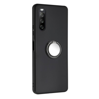Sony Xperia 10 VI (6th Gen) „Kickstand“ Hard Silicone TPU Black Case - Back | Priedai.lt