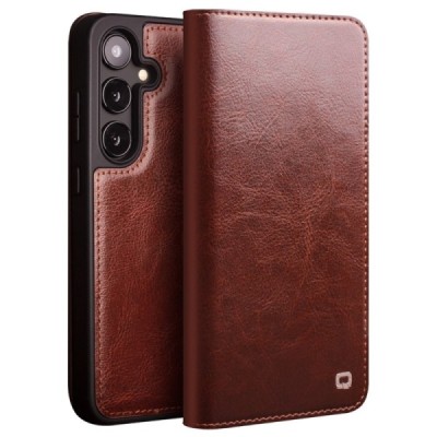 Samsung Galaxy S24+ (SM-S926) „QIALINO“ flip-up brown leather case - booklet | Priedai.lt