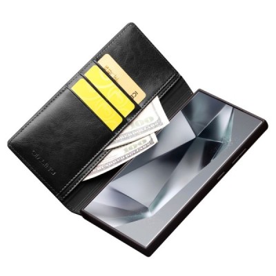 Samsung Galaxy S24 Ultra (SM-S928) „QIALINO“ flip-up black leather case - booklet | Priedai.lt