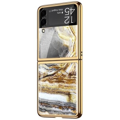 Samsung Galaxy Z Flip3 (F711) GKK Marble plastic gold case - back | Priedai.lt