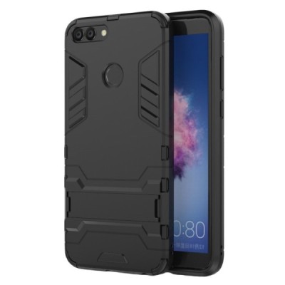 Enhanced protections „Kickstand“ Huawei P smart 2018 (Enjoy 7S) black hard silicone (TPU) and plastic case | Priedai.lt