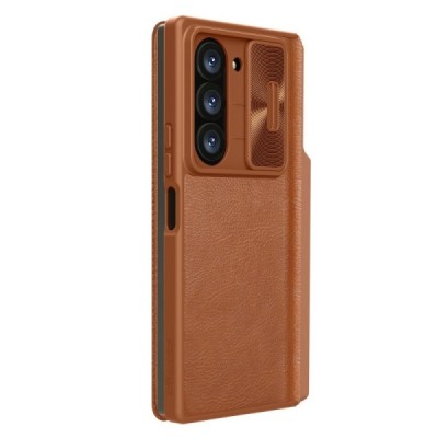 Samsung Galaxy Fold6 5G (SM-F956B) luxury Nillkin Qin Pro series brown leather flip case - booklet | Priedai.lt