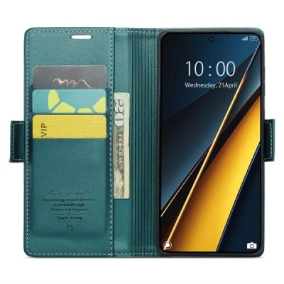 Xiaomi Poco X6 Pro 5G (Redmi K70E) CaseMe Leather Solid Flip Case Book - green | Priedai.lt