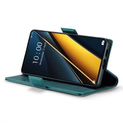 Xiaomi Poco X6 Pro 5G (Redmi K70E) CaseMe Leather Solid Flip Case Book - green | Priedai.lt