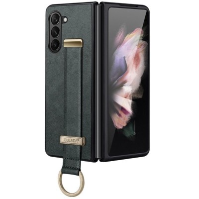 „Sulada“ Leather Kickstand Samsung Galaxy Fold6 5G (SM-F956B) green leather case - back | Priedai.lt