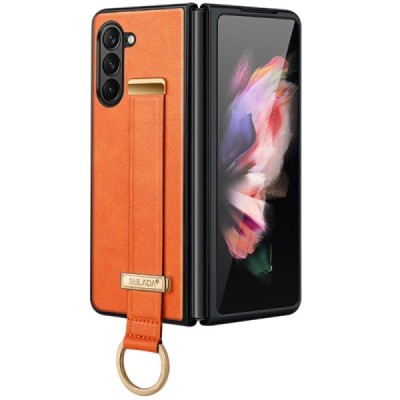 „Sulada“ Leather Kickstand Samsung Galaxy Fold6 5G (SM-F956B) orange leather case - back | Priedai.lt