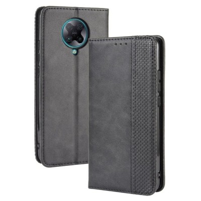 Xiaomi Poco F2 Pro Vintage black leather flip case - booklet with magnet | Priedai.lt