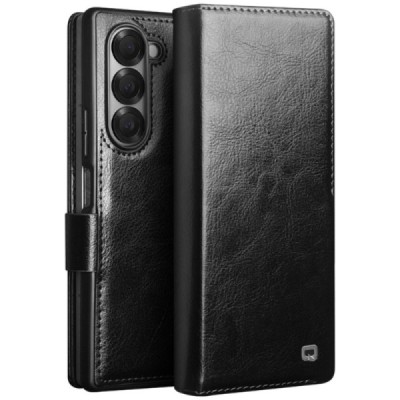 Samsung Galaxy Fold6 5G "QIALINO" flip-up leather case cover - black | Priedai.lt