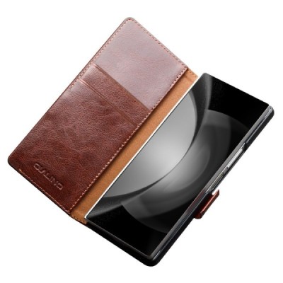 Samsung Galaxy Fold6 5G "QIALINO" flip-up leather case cover - brown | Priedai.lt