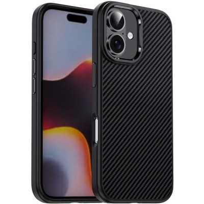 Apple iPhone 16 "IPAKY" Carbon silicone TPU black case cover | Priedai.lt