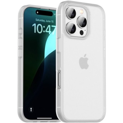Apple iPhone 16 Pro Max "IPAKY" Matt silicone clear transparent case with white frame | Priedai.lt