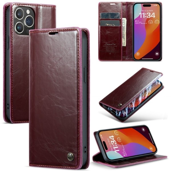 "CaseMe" Leather Solid Flip Case - Burgundy (iPhone 16 Pro)