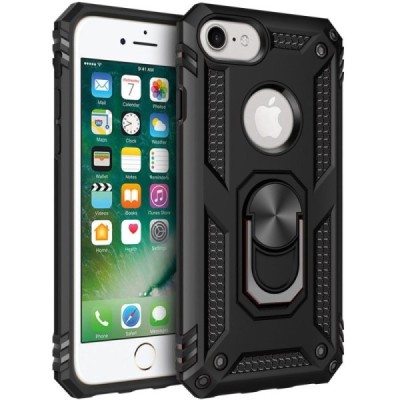 Enhanced protections "Kickstand" Apple iPhone 7, 8, SE 2020, SE 2022 black hard silicone (TPU) and plastic case | Priedai.lt