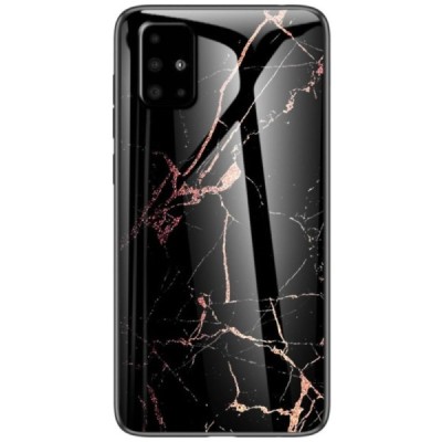Samsung Galaxy A51 "Marble" Hard Silicone TPU Black (Gold) Back Case Cover | Priedai.lt