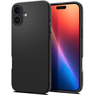 "Spigen" Liquid Air Apple iPhone 16 Black Hard Silicone Case Cover - Back | Priedai.lt