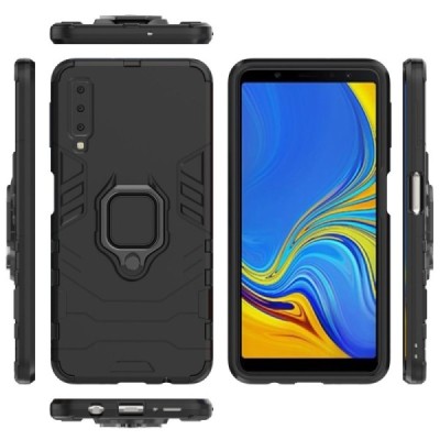 Enhanced protections "Kickstand" Samsung Galaxy A7 (2018) black hard silicone (TPU) and plastic case | Priedai.lt