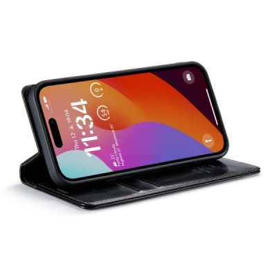 Apple iPhone 16 CaseMe Leather Solid Flip Case Book - Black | Priedai.lt