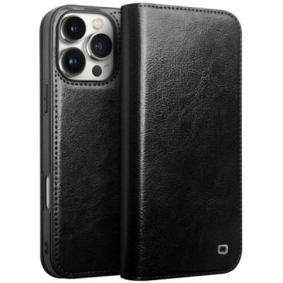 Apple iPhone 16 Pro "QIALINO" flip-up leather case cover - black | Priedai.lt