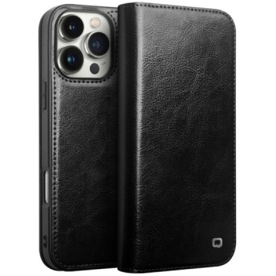 Apple iPhone 16 Pro Max "QIALINO" flip-up leather case cover - black | Priedai.lt