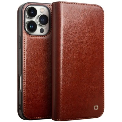 Apple iPhone 16 Pro Max "QIALINO" flip-up leather case cover - brown | Priedai.lt