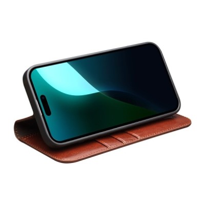 Apple iPhone 16 Plus "QIALINO" flip-up leather case cover - brown | Priedai.lt