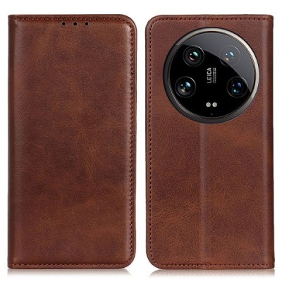 Xiaomi 14 Ultra "Split" brown leather flip case - book | Priedai.lt