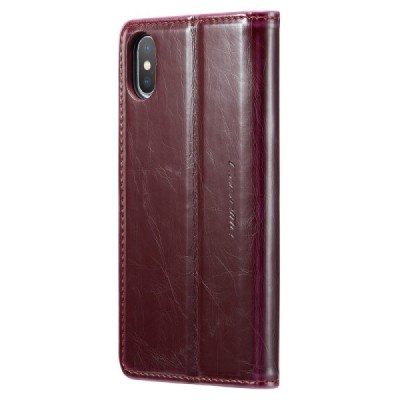Apple iPhone X (iPhone Xs) „CaseMe“ Leather solidus atverčiamas bordo odinis dėklas - knygutė | Priedai.lt