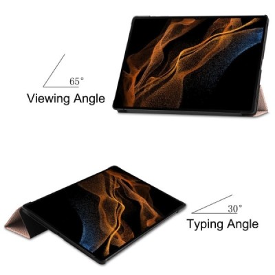 Samsung Galaxy Tab S10 Ultra, S9 Ultra, S8 Ultra atverčiamas auksinis odinis dėklas (sulankstomas) | Priedai.lt