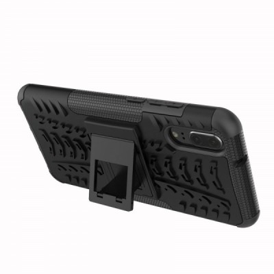 Sustiprintos apsaugos „Kickstand“ Huawei P20 juodas kieto silikono (TPU) ir plastiko dėklas | Priedai.lt