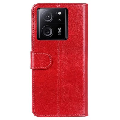 Xiaomi 13T (13T Pro) atverčiamas raudonas odinis dėklas, knygutė - piniginė | Priedai.lt