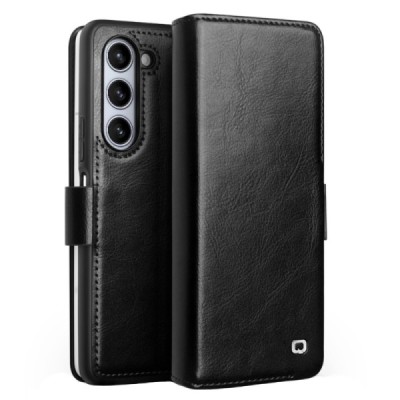 Samsung Galaxy Fold5 5G (SM-F946B) „QIALINO“ atverčiamas juodas odinis dėklas - knygutė | Priedai.lt