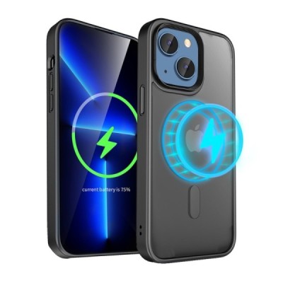 Apple iPhone 15 Plus „Mocolo“ Rubberized MagSafe silikoninis skaidrus permatomas dėklas su juodu rėmeliu | Priedai.lt