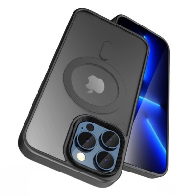 Apple iPhone 15 Plus „Mocolo“ Rubberized MagSafe silikoninis skaidrus permatomas dėklas su juodu rėmeliu | Priedai.lt