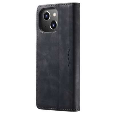 Apple iPhone 15 CaseMe Retro solidus atverčiamas juodas odinis dėklas - knygutė | Priedai.lt