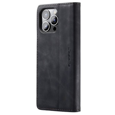 Apple iPhone 15 Pro CaseMe Retro solidus atverčiamas juodas odinis dėklas - knygutė | Priedai.lt