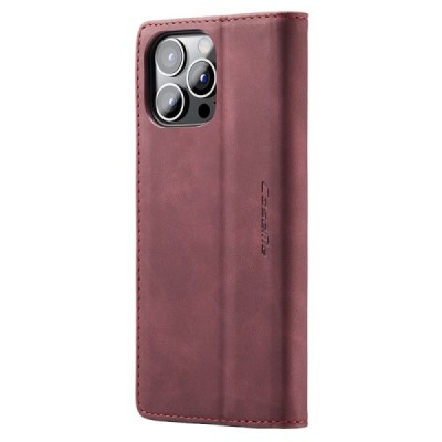 Apple iPhone 15 Pro Max CaseMe Retro solidus atverčiamas bordo odinis dėklas - knygutė | Priedai.lt