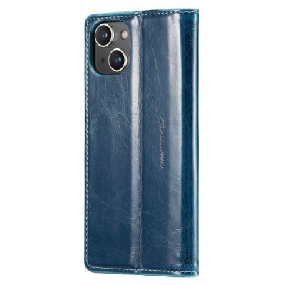 Apple iPhone 15 „CaseMe“ Leather solidus atverčiamas mėlynas odinis dėklas - knygutė | Priedai.lt