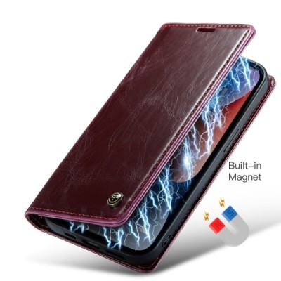 Apple iPhone 15 Plus „CaseMe“ Leather solidus atverčiamas bordo odinis dėklas - knygutė | Priedai.lt