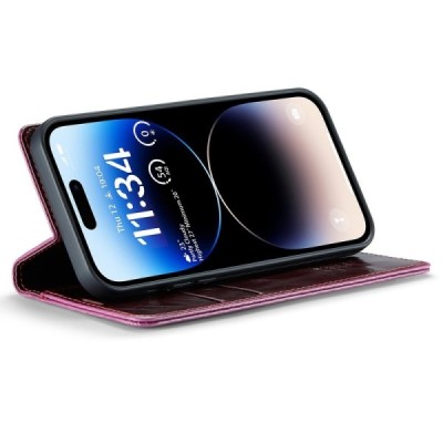 Apple iPhone 15 Pro „CaseMe“ Leather solidus atverčiamas bordo odinis dėklas - knygutė | Priedai.lt